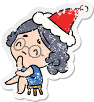 hand drawn christmas distressed sticker cartoon of kawaii lady png