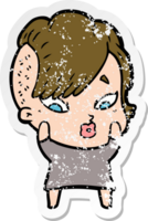 distressed sticker of a cartoon surprised girl png