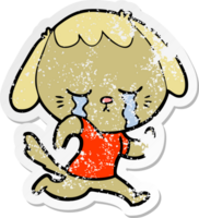 distressed sticker of a cute puppy crying cartoon png