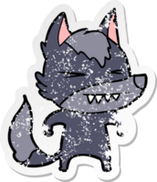 distressed sticker of a angry wolf cartoon png