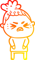 warm gradient line drawing of a cartoon angry woman png