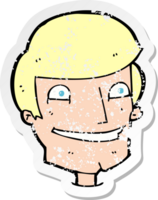 retro distressed sticker of a cartoon grinning man png