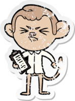 distressed sticker of a cartoon annoyed monkey png