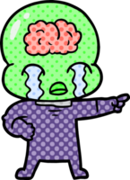 cartoon big brain alien crying and pointing png