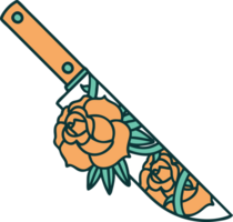 imagen icónica de estilo tatuaje de una daga y flores png