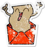 distressed sticker of a quirky hand drawn cartoon happy letter png