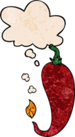 cartoon chili pepper with thought bubble in grunge texture style png