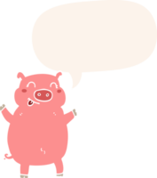 dessin animé porc avec discours bulle dans rétro style png