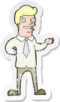 retro distressed sticker of a cartoon salesman png