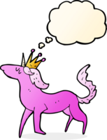 unicornio de dibujos animados con burbuja de pensamiento png