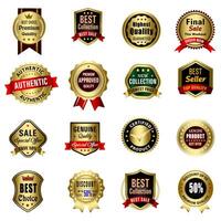 Set of Quality Badges and Labels Design Elements. Golden badge labels and laurel retro vintage collection. Emblem premium luxury logo in retro style template badges collection. vector