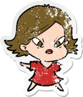 distressed sticker of a cartoon stressed woman png