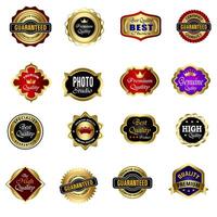 Set of Quality Badges and Labels Design Elements. Golden badge labels and laurel retro vintage collection. Emblem premium luxury logo in retro style template badges collection. vector