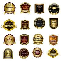 Set of Quality Badges and Labels Design Elements. Golden badge labels and laurel retro vintage collection. Emblem premium luxury logo in retro style template badges collection. vector