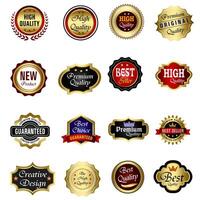 Set of Quality Badges and Labels Design Elements. Golden badge labels and laurel retro vintage collection. Emblem premium luxury logo in retro style template badges collection. vector