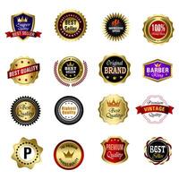 Set of Quality Badges and Labels Design Elements. Golden badge labels and laurel retro vintage collection. Emblem premium luxury logo in retro style template badges collection. vector