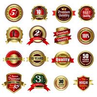 Set of Quality Badges and Labels Design Elements. Golden badge labels and laurel retro vintage collection. Emblem premium luxury logo in retro style template badges collection. vector