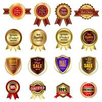 Set of Quality Badges and Labels Design Elements. Golden badge labels and laurel retro vintage collection. Emblem premium luxury logo in retro style template badges collection. vector