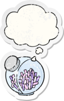 cartoon candy in jar with thought bubble as a distressed worn sticker png