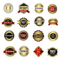 Set of Quality Badges and Labels Design Elements. Golden badge labels and laurel retro vintage collection. Emblem premium luxury logo in retro style template badges collection. vector