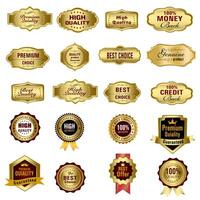 Set of Quality Badges and Labels Design Elements. Golden badge labels and laurel retro vintage collection. Emblem premium luxury logo in retro style template badges collection. vector