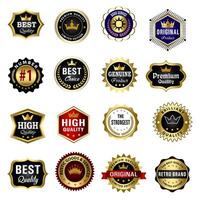 Set of Quality Badges and Labels Design Elements. Golden badge labels and laurel retro vintage collection. Emblem premium luxury logo in retro style template badges collection. vector