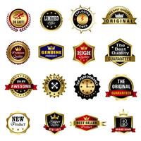 Set of Quality Badges and Labels Design Elements. Golden badge labels and laurel retro vintage collection. Emblem premium luxury logo in retro style template badges collection. vector