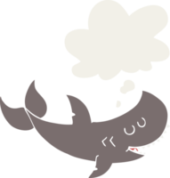 cartoon shark with thought bubble in retro style png