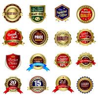 Set of Quality Badges and Labels Design Elements. Golden badge labels and laurel retro vintage collection. Emblem premium luxury logo in retro style template badges collection. vector