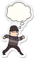 cartoon thief with thought bubble as a printed sticker png