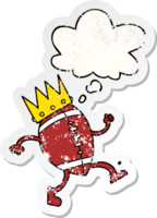 football with crown cartoon  with thought bubble as a distressed worn sticker png