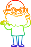 rainbow gradient line drawing of a cartoon worried man with beard and sunglasses png