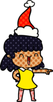 main tiré bande dessinée livre style illustration de une content fille portant Père Noël chapeau png