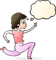 cartoon woman running and pointing with thought bubble png