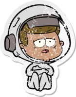 autocollant en détresse d'un astronaute fatigué de dessin animé png