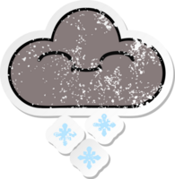 distressed sticker of a cute cartoon happy snow cloud png