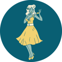 iconic tattoo style image of a pinup surprised girl png