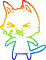 rainbow gradient line drawing of a cartoon cat hissing png