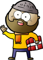 cartoon bearded man with present png