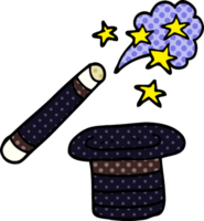 chapeau et baguette de magiciens doodle dessin animé png