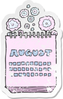 retro distressed sticker of a cartoon calendar showing month of august png