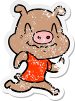 distressed sticker of a nervous cartoon pig png