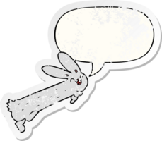 funny cartoon rabbit with speech bubble distressed distressed old sticker png