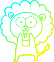 cold gradient line drawing of a happy cartoon lion png