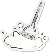 distressed sticker of a cartoon potato masher png