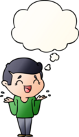 cartoon laughing confused man with thought bubble in smooth gradient style png