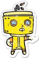 distressed sticker of a cartoon robot accusing png