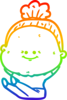 rainbow gradient line drawing of a cartoon happy old woman png