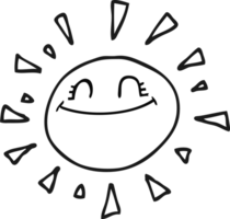 happy    drawn black and white cartoon sun png