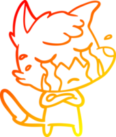 warm gradient line drawing of a crying fox cartoon png